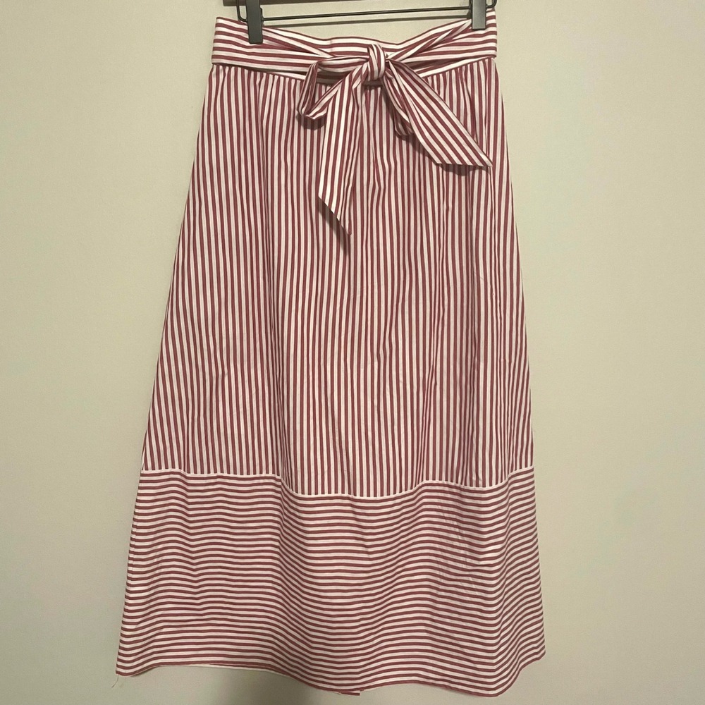 Maje Red and White Striped Midi Wrap Skirt - Picture 5 of 6